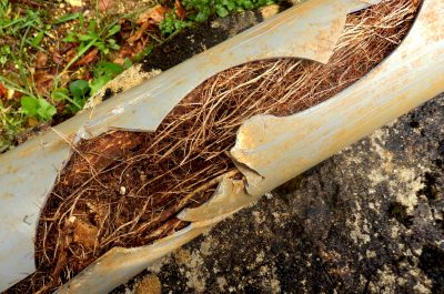 tree roots in underground pipe